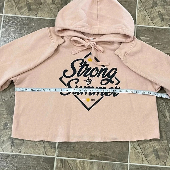 Pink Cropped Hooded Sweatshirt Long Sleeve Strong By Summer Hoodie - Picture 4 of 7